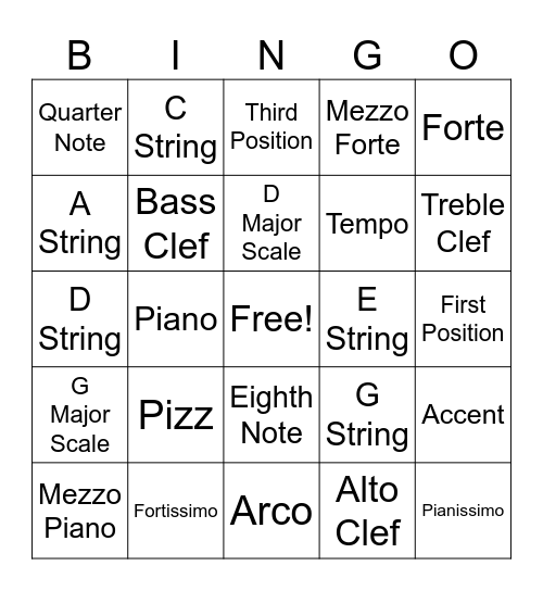 Orchestra Bingo Card