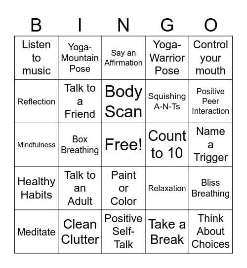 Mindfulness SWPPP Bingo Card
