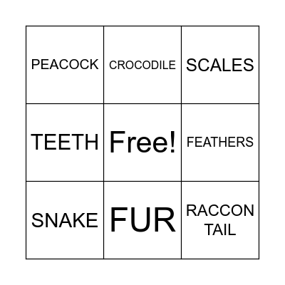 Amazing animals Bingo Card