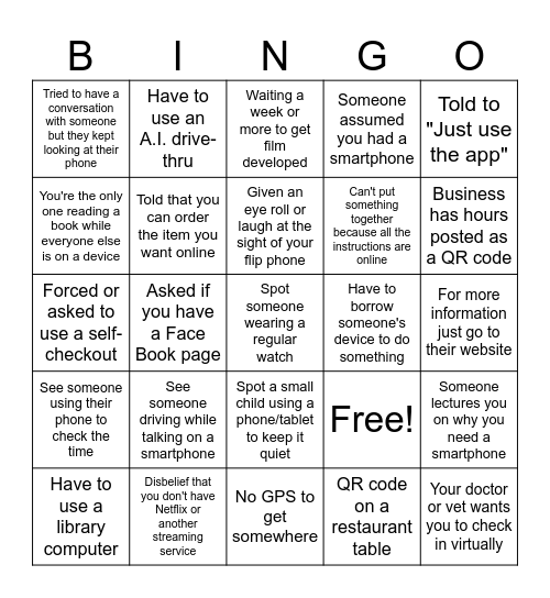 Luddite Bingo 2025 Bingo Card