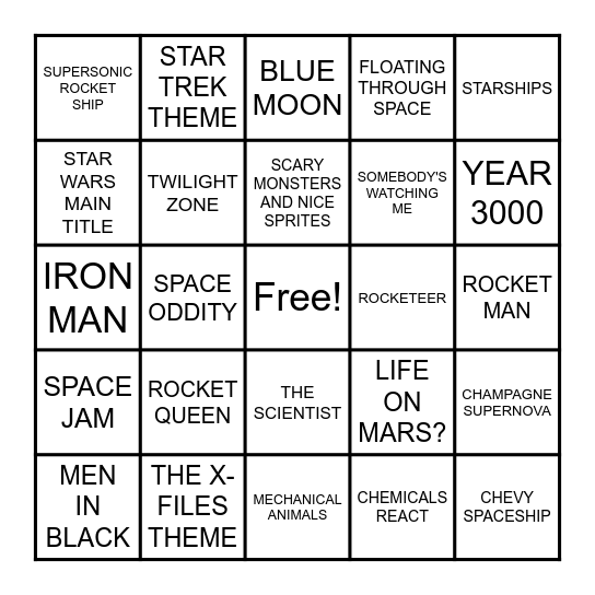 SONGS ABOUT SCI FI Bingo Card