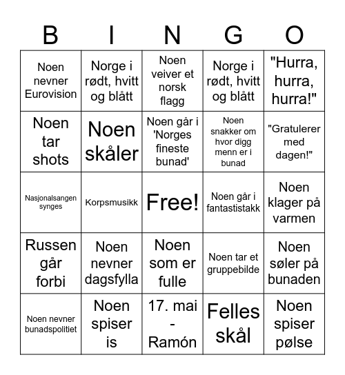 17. mai bingo Card