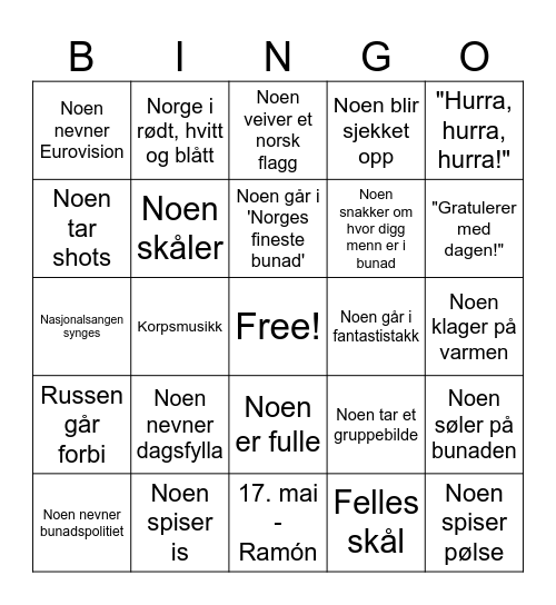 17. mai bingo Card