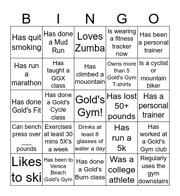 Gold's Support Center Bingo Card
