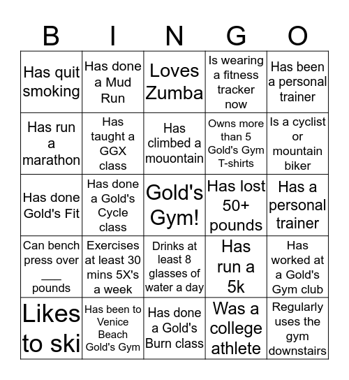 Gold's Support Center Bingo Card