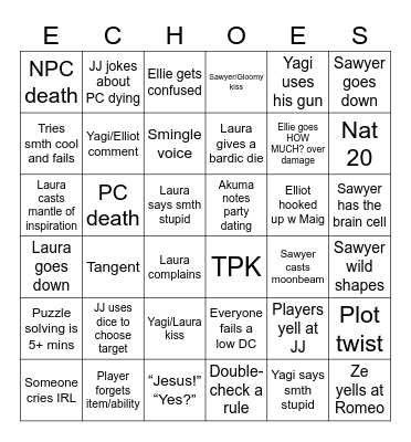 Echoes Entwined Final Fights Bingo Board Bingo Card