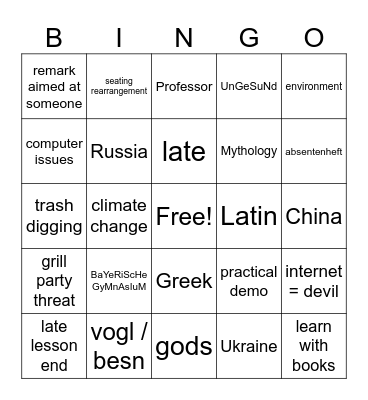 Fr Grill Bingo Card