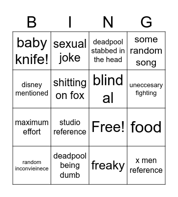 deaddpool bingo Card