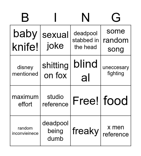 deaddpool bingo Card
