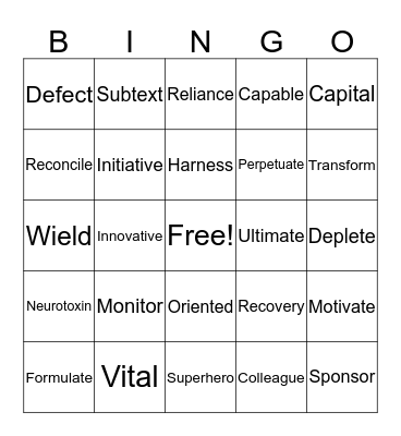 True SuperHeroes Bingo Card