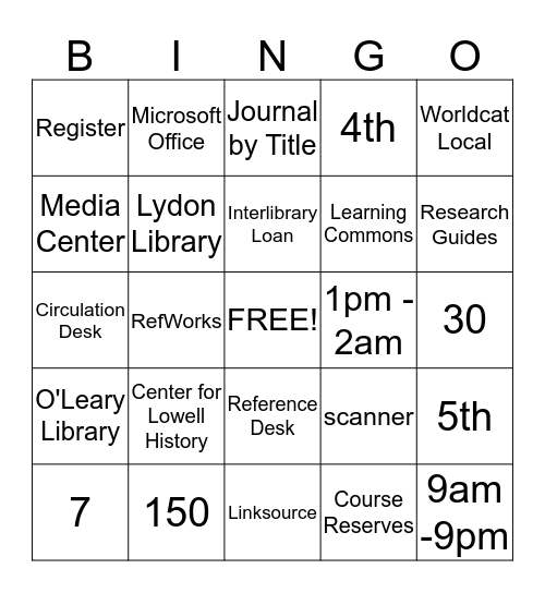 UML Libraries Bingo Card