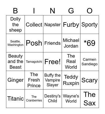 The 90s Bingo Card