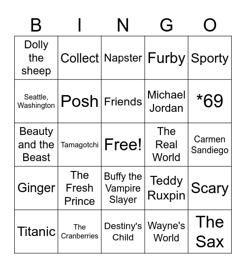 The 90s Bingo Card