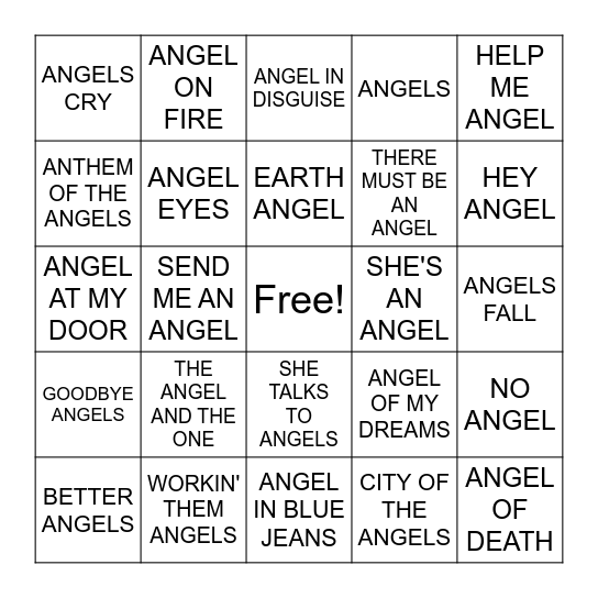 SONGS WITH ANGEL IN THE TITLE Bingo Card