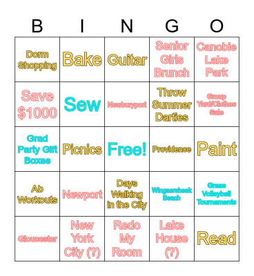 Sol's Summer Bingo Card Bingo Card