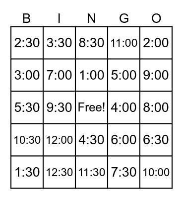 Time Bingo Card