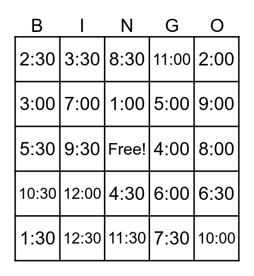 Time Bingo Card