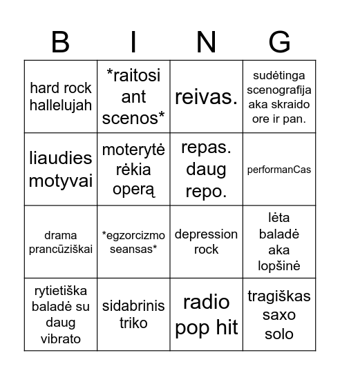 EUROVISION Bingo Card