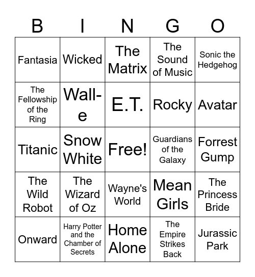 Movies Bingo Card