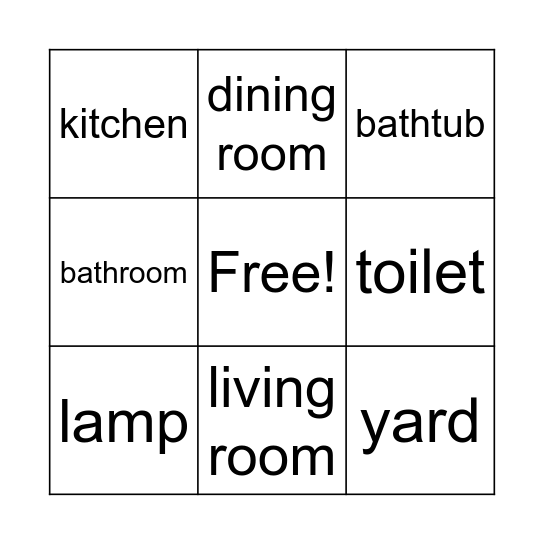 Parts of the house Bingo Card