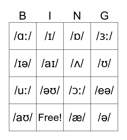 Pronunciation Bingo Card