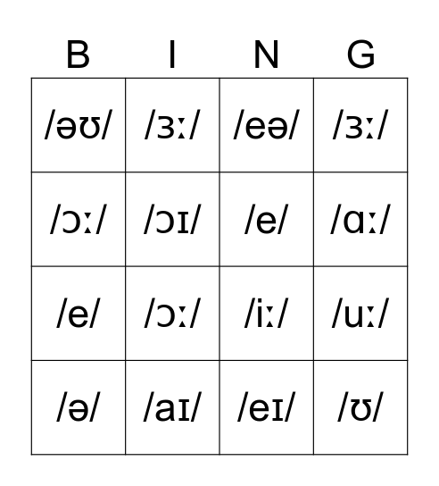 Phonemic Bingo Card