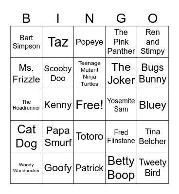 Cartoons Bingo Card