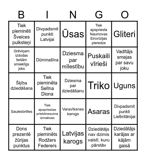 Eirovīzija 2025 Bingo Card