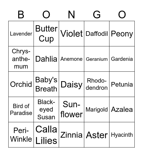 Flower Bingo Card