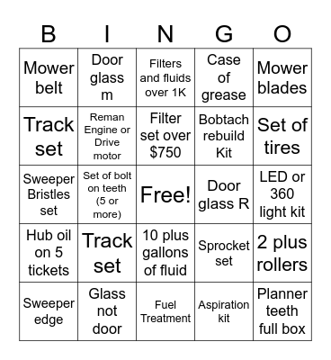 Parts contest Bingo Card