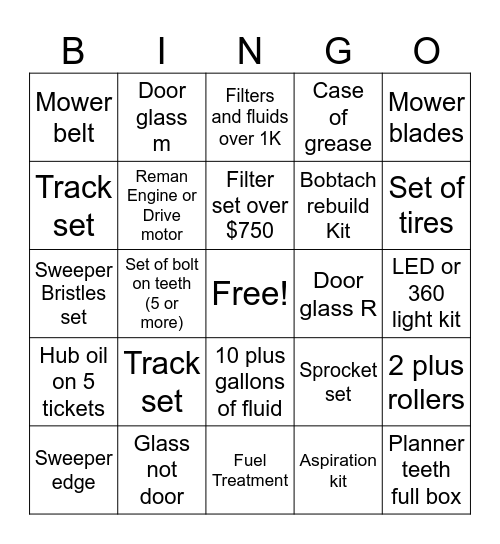 Parts contest Bingo Card
