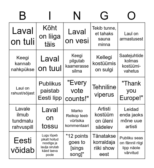 Eurovisioon 2025 Bingo Card