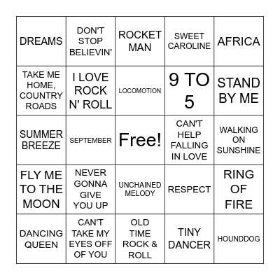 MUSIC BINGO Card