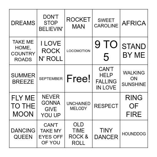 MUSIC BINGO Card