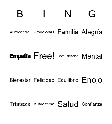 Salud Mental Bingo Card