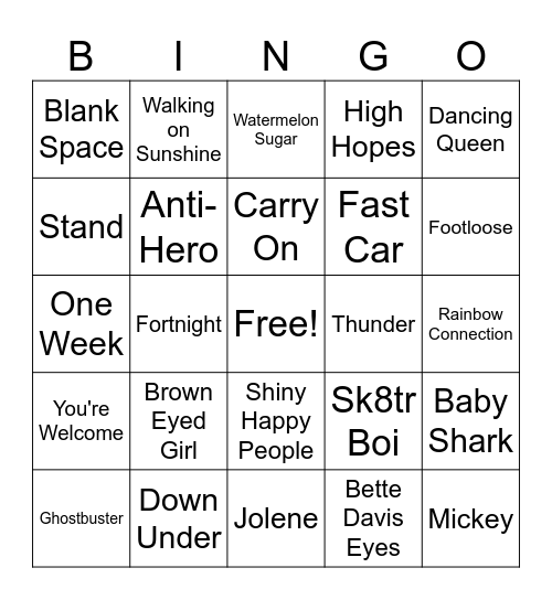 Music Bingo Card