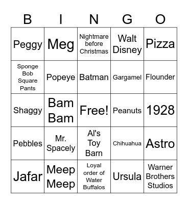 TRingo! Cartoons & Animated Characters #8 Bingo Card