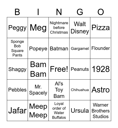 TRingo! Cartoons & Animated Characters #8 Bingo Card