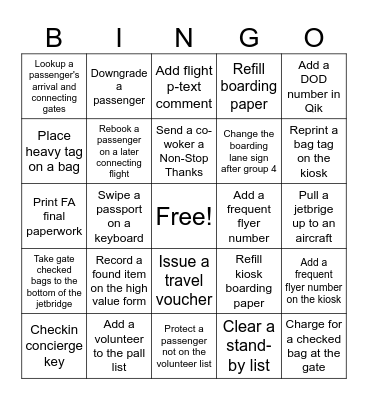 Customer Service Agent Bingo Card