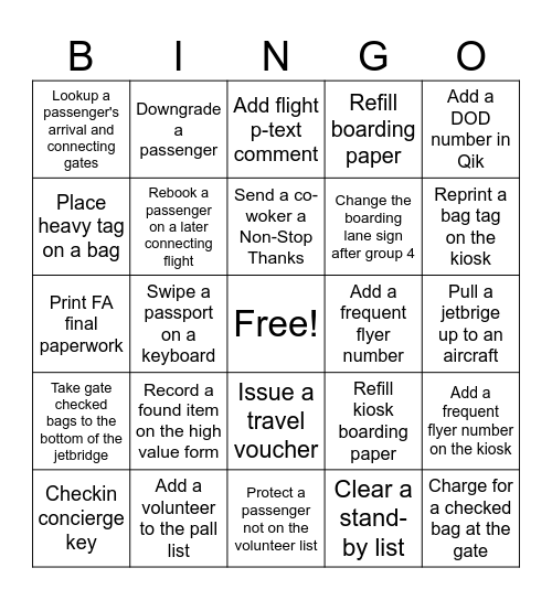 Customer Service Agent Bingo Card