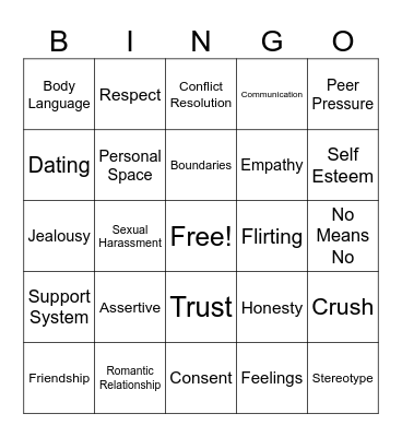 STARS Relationship Bingo Card