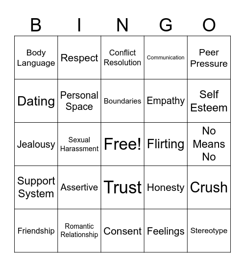 STARS Relationship Bingo Card