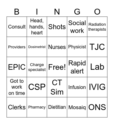 Hospital Week Bingo Card