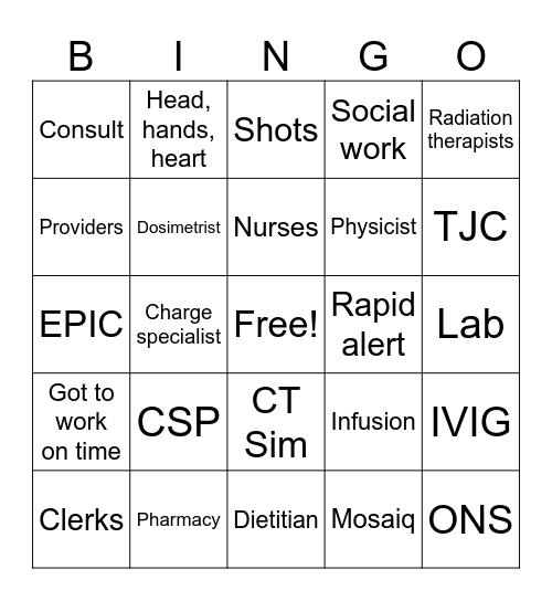 Hospital Week Bingo Card