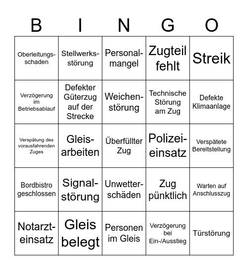 Intero Bahn Bingo Card