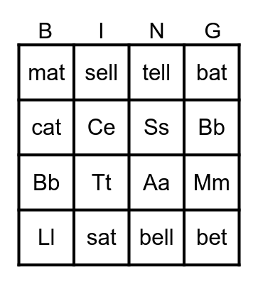 I can read Bingo Card
