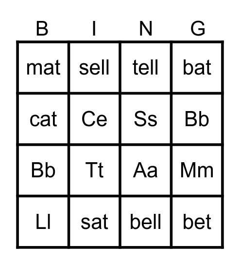 I can read Bingo Card
