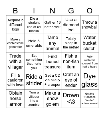 Minecraft Bingo w/ Friends Bingo Card