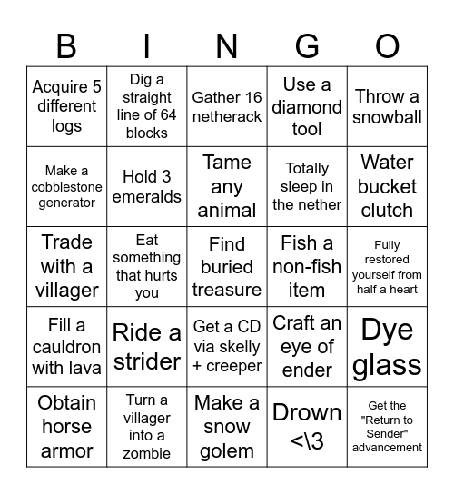 Minecraft Bingo w/ Friends Bingo Card