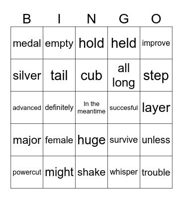 Vocabulary Words Bingo Card